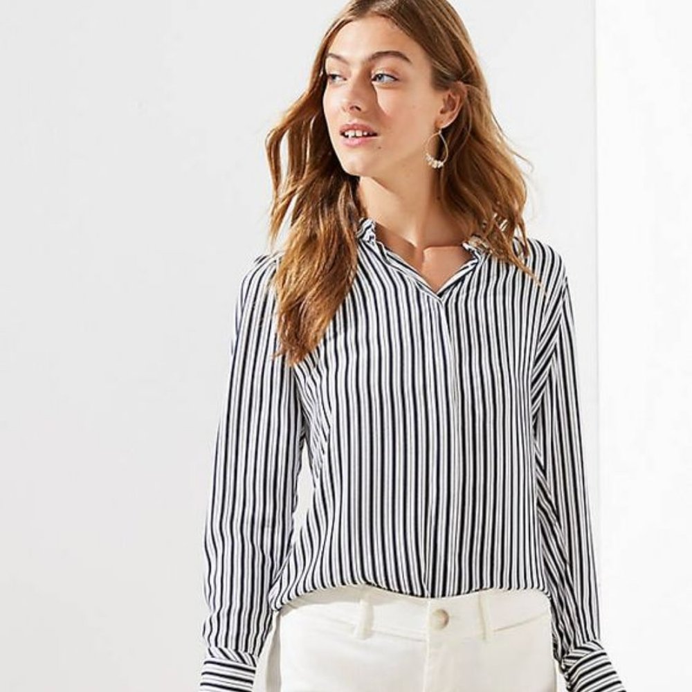 LOFT Striped Crossover Back Yoke Utility Blouse